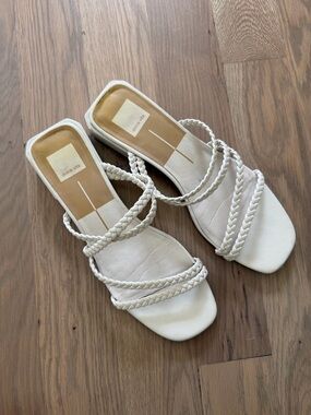 Dolce Vita | Haza White Braided Strap Slide Heeled Sandals
